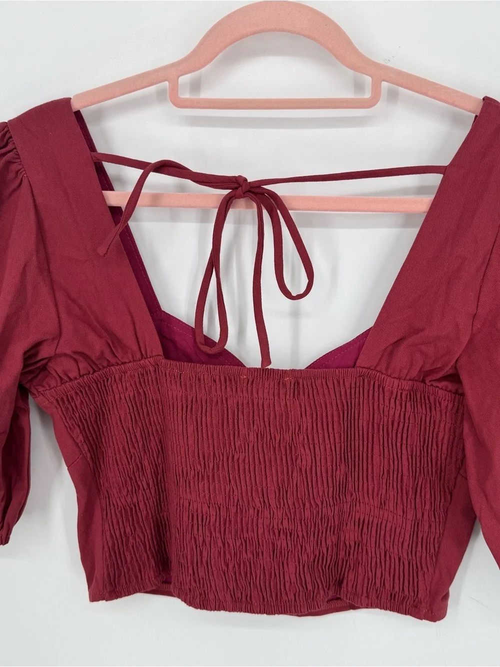Eesome Boutique Boho Puff Sleeve Brick Red Earthy Crop Top NWT Size Medium